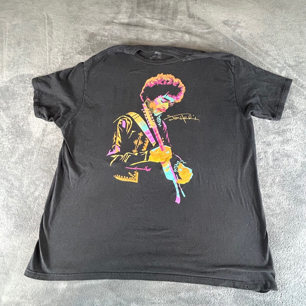 Authentic Hendrix Mens XL Black Graphic T-Shirt Multi-Color Pop Art Guitarist